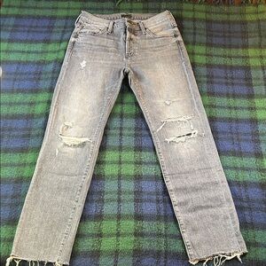 Mother Scrapper Cuff Ankle Fray in Unstitched In The Dark Crop Jeans